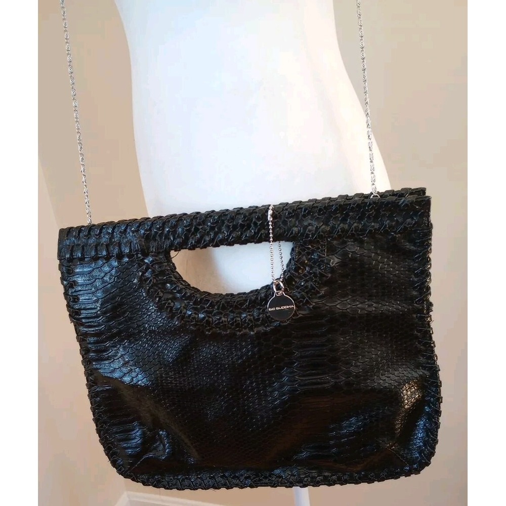 Big Buddha Black Midnight Clutch W/ Chain Strap Vegan Leather Reptilian EUC